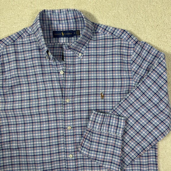 Ralph Lauren Men's M Multicolor Flesh Pony Plaid Long Sleeve Button Down Shirt - Picture 2 of 8